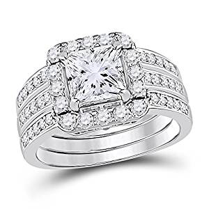 Allyanna Gifts 925 Sterling Silver 0.75 ct CZ Princess-cut Stackable Wedding Engagement Ring Set Size 5-10 