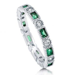 BERRICLE Rhodium Plated Sterling Silver Cubic Zirconia CZ Art Deco Anniversary Eternity Band Ring