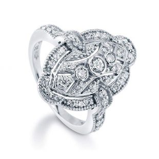 BERRICLE Rhodium Plated Sterling Silver Cubic Zirconia CZ Art Deco Fashion Right Hand Ring
