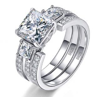 BONLAVIE Wedding Engagement Rings Bridal Set for Women 925 Sterling Silver CZ Past Present Future