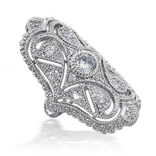 Bling Jewelry Clear CZ Vintage Style Full Finger Rhodium Plated Ring