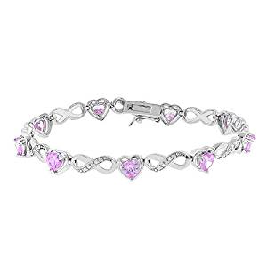 Cate & Chloe Amanda 18k Infinity Heart Tennis Bracelet, White Gold Plated Bangle Bracelet with Unique Infinity Chain Design & Heart CZ Stones, Sparkling Charm Bracelets for Women