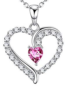 Dorella – October Birthstone Love Heart Pendant Necklace Pink Tourmaline Fine Jewelry Gifs for Women Her Sterling Silver Swarovksi