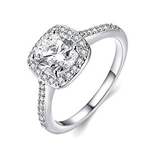 EnjoIt Silver Plated CZ Crystal Square Rings Wedding Rings for Women C1860 