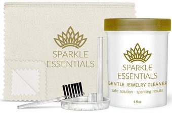 Gentle Jewelry Cleaner Solution Kit- Gold, Sterling Silver, Diamond, Turquoise, Pearl, Earrings, Engagement or Wedding Ring, Fine & Fashion Jewlery, Cleaning Solution, Polishing Cloth, Dipper & Brush