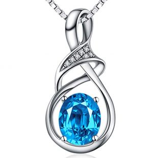 HXZZ Swiss Blue Natural Topaz Gemstone Sterling Silver Pendant Necklace Fine Jewelry for Women for Her