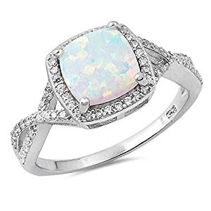 Infinity Style Twisted Prong Cubic Zirconia and White Opal. 925 Sterling Silver Ring Sizes 5-10