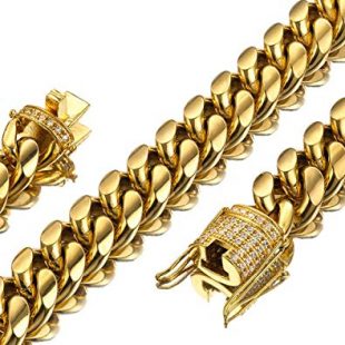 Jxlepe Mens Miami Cuban Link Chain 18K Gold 15mm Stainless Steel Curb Necklace cz Diamond Chain Choker