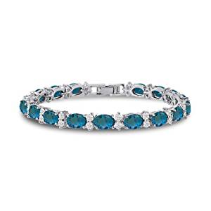 Kezef Cubic Zirconia Tennis Bracelet CZ Round Cut 2.5mm White 7x5mm Oval Gemstone Silver Plated Brass 7 inch 