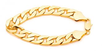 Lifetime Jewelry Cuban Link Bracelet 11mm, Flat Wide, 24K Gold Over Semi-Precious Metals, Fashion Jewelry, 24K Overlay, Thick Layers Help Resist Tarnishing, 8-10 Inches