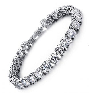 MEETYOO Tennis Bracelet Swarovski Elements Crystal Jewelry Lady Valentines Gift Zirconia Platinum Plated Bangle