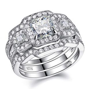 Newshe Engagement Wedding Ring Set Women 925 Sterling Silver 3pcs Princess White AAA Cz Size5-12