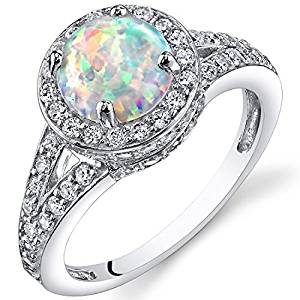 PEORA Created Opal Halo Ring Sterling Silver 1.25 Carats Sizes 5 to 9