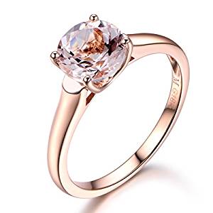 Round Cut Pink Morganite Engagement Ring,Solid 14K Rose Gold,Wedding Promise Ring,Ball Prong,Reco Ring