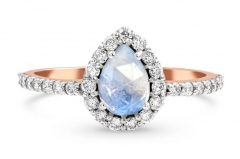 Solid 14kt Rose Gold Moonstone Ring with Diamonds - Tear of Joy