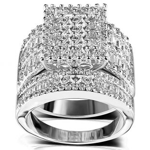 Square Cubic Zirconia Bridal Set - Princess Cut CZ Jewelry Engagement Wedding Band Rings Set for Women