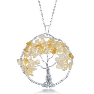 Sterling Silver Amethyst /Peridot/ Citrine Natural Gemstone Beads Tree of Life 30" Pendant Necklace