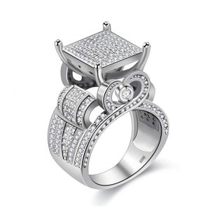 Uloveido Womens 0.4" Wide Square Cluster Engagement Love Heart Architecture Ring Platinum Plated, Bridal Fashion Jewelry Stores (Size 6 7 8 9 10 11) RA0221