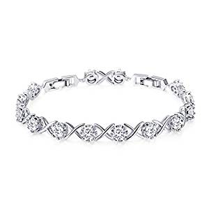 WOSTU Women Tennis Bracelets Luxury White Gold Plated Bracelet with Sparkling Cubic Zirconia for her 