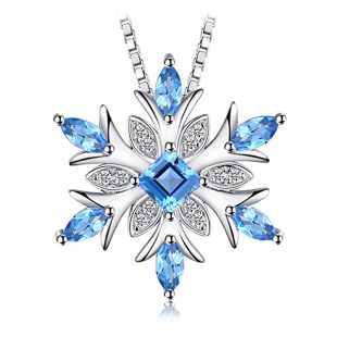 ewelryPalace Snowflake Genuine Swiss Blue Topaz Solid 925 Sterling Silver Pendant Necklace 18 Inches Box Chain