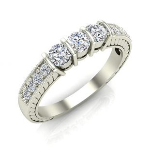 1/2 ct tw Diamond Vintage Past Present Future Millgrain Setting Ring 14K Gold (G,I1)