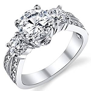 1.50 Carat Round Cubic Zirconia" Past, Present, Future" Sterling Silver 925 Wedding Engagement Ring