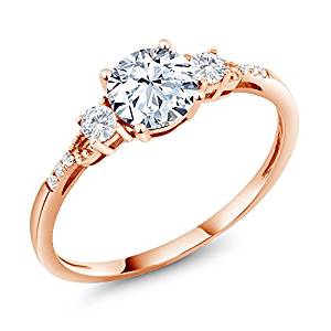 10K Rose Gold Hearts And Arrows White Created Sapphire Ring 1.34 Ct Round