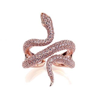 14K Rose Gold Plated Sterling Silver Snake Design CZ Pave Setting Right Hand Ring 34mm