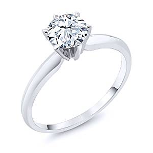 14K White Gold Hearts And Arrows White Created Sapphire Engagement Solitaire Ring