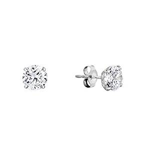 14k White Gold Solitaire Round Cubic Zirconia Stud Earrings with Gold butterfly Pushbacks