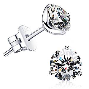 18K Gold Plated Silver Brilliant Cut Simulated Diamond CZ Stud Earrings