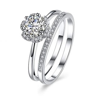 BALANSOHO 925 Sterling Silver CZ Flower Halo Wedding Ring Sets Engagement Anniversary Ring Bridal Set Women Size 8