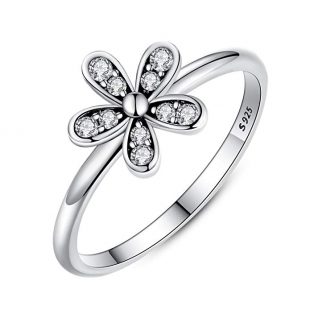 BAMOER Silver S925 Dazzling Elegant Flower Engagement Ring with Clear CZ Fine Jewelry Gift for Women Size 6-9