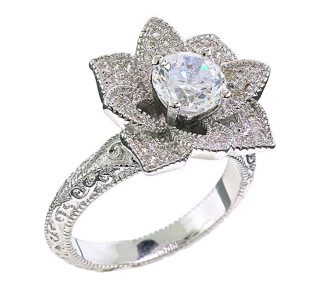 Blooming Lotus Flower Vintage Inspired Engagement Ring