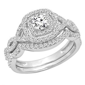 Dazzlingrock Collection 1.00 Carat (ctw) 14K Gold White Diamond Swirl Bridal Halo Engagement Ring Set 1 CT