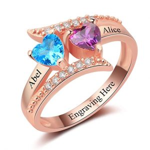 Diamondido Personalized Family Mother Rings with 2 Simulated Birthstone Custom Names Promise Ring for Her