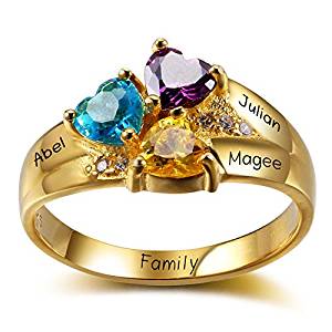 Diamondido Personalized Mothers Family Simulated Birthstone Rings Engraved 3 Childrens Names Promise Rings for Her