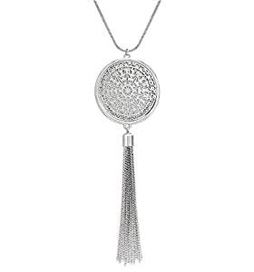 Disk Circle Pendant with Tassel Fringe Set