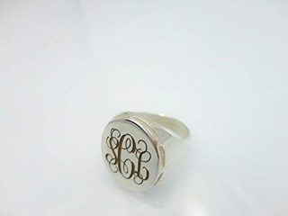 Engraved Initial Monogram Ring, Circle Block Monogram Signet Ring, Personalised Handmade 925k Sterling Silver