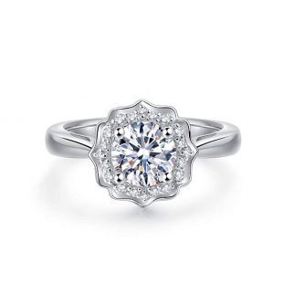 Hafeez Center Classic 6.5mm 1ct Simulated Diamond Flower Engagement Ring Wedding Ring Set