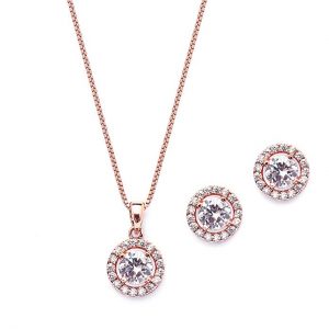 Halo Cubic Zirconia Necklace and Earrings Set