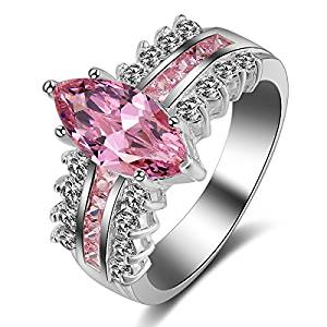 Imagine Products 925 Sterling Silver 5A CZ Cubic Zirconia Marquise and Round Cut Engagement Ring with Pave Band 