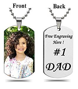 Interway Trading Personalized Rectangular Military Shape Custom Photo High Polished Color Engraved Dog Tag Necklace Pendant with 24 inch Stainless Steel Chain, Velvet Giftpouch and Keyring