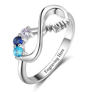 Lam Hub Fong Personalized Mother's Rings with 3 Simulated Birthstones for Mom Infinity Rings for Grandmother Mother's Day Rings