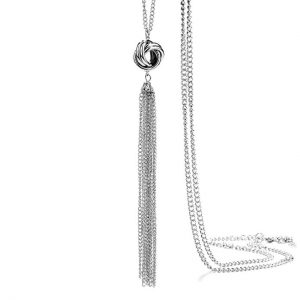 Long Silver Tassel with Lovely Knot Pendant