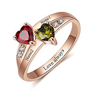 Love Jewelry Personalized Mothers Ring with 2 Simulated Birthstones Names for Grandmother Custom Women Promise Rings for Her