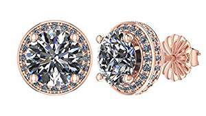 NANA 14k Gold Post & Sterling Silver 4 Prong CZ Stud Earrings -Platinum Plated