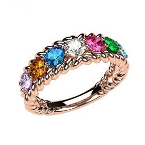 NANA Rope Mothers Ring 1 to 10 Simulated Birthstones in Sterling Silver or 10k White, Yellow or Rose Gold