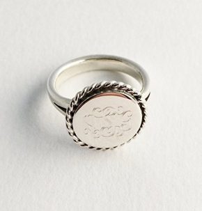 Nautical Rope Monogram Sterling Silver Ring