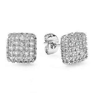 Platinum Plated With White CZ Cubic Zirconia Cube Shaped 9 mm Stud Earrings